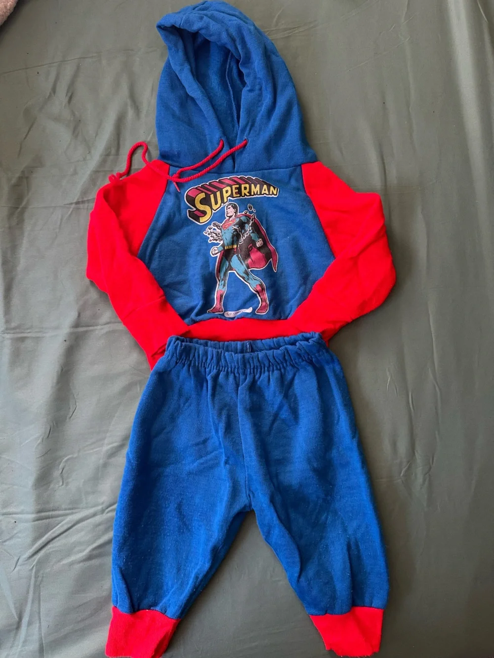 Vintage Superman Red & Blue Kids Costume Hoodie and Pants Set (9-12 month +)